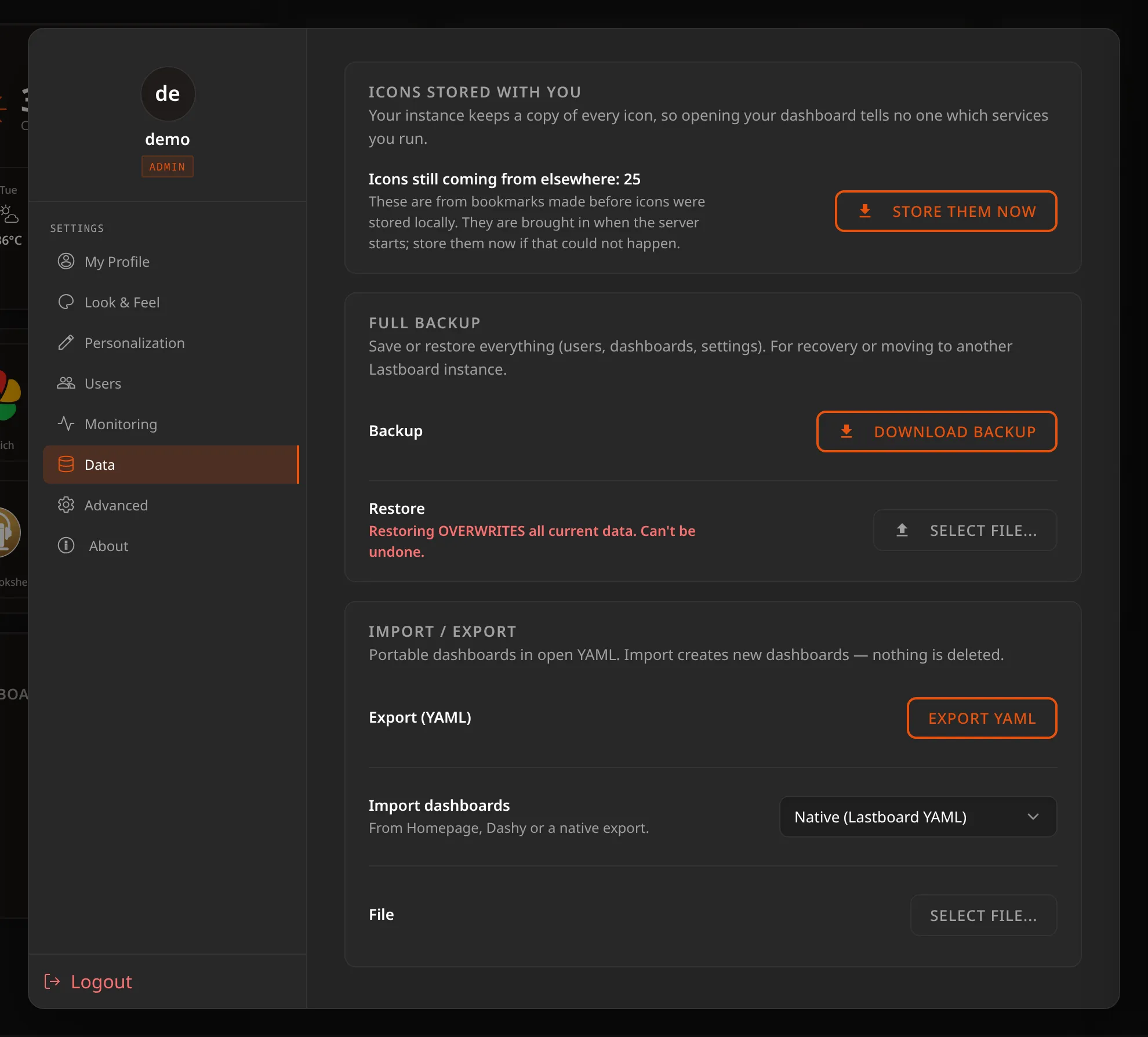Data settings