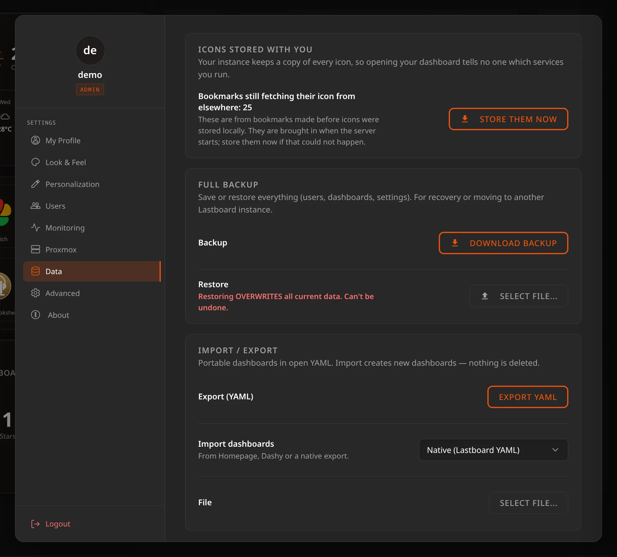 Data settings