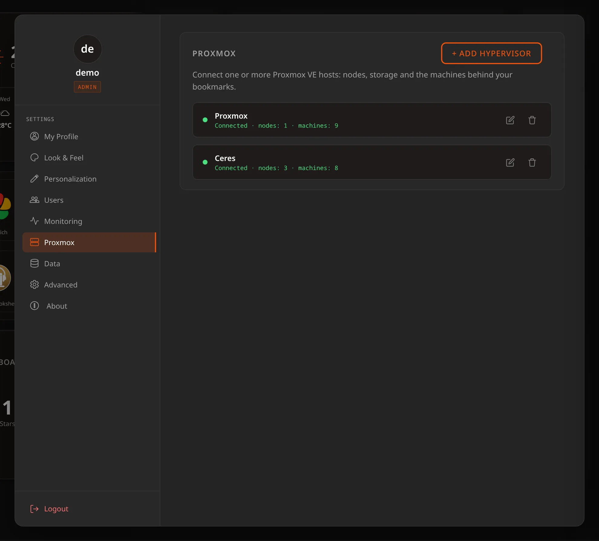 Proxmox settings