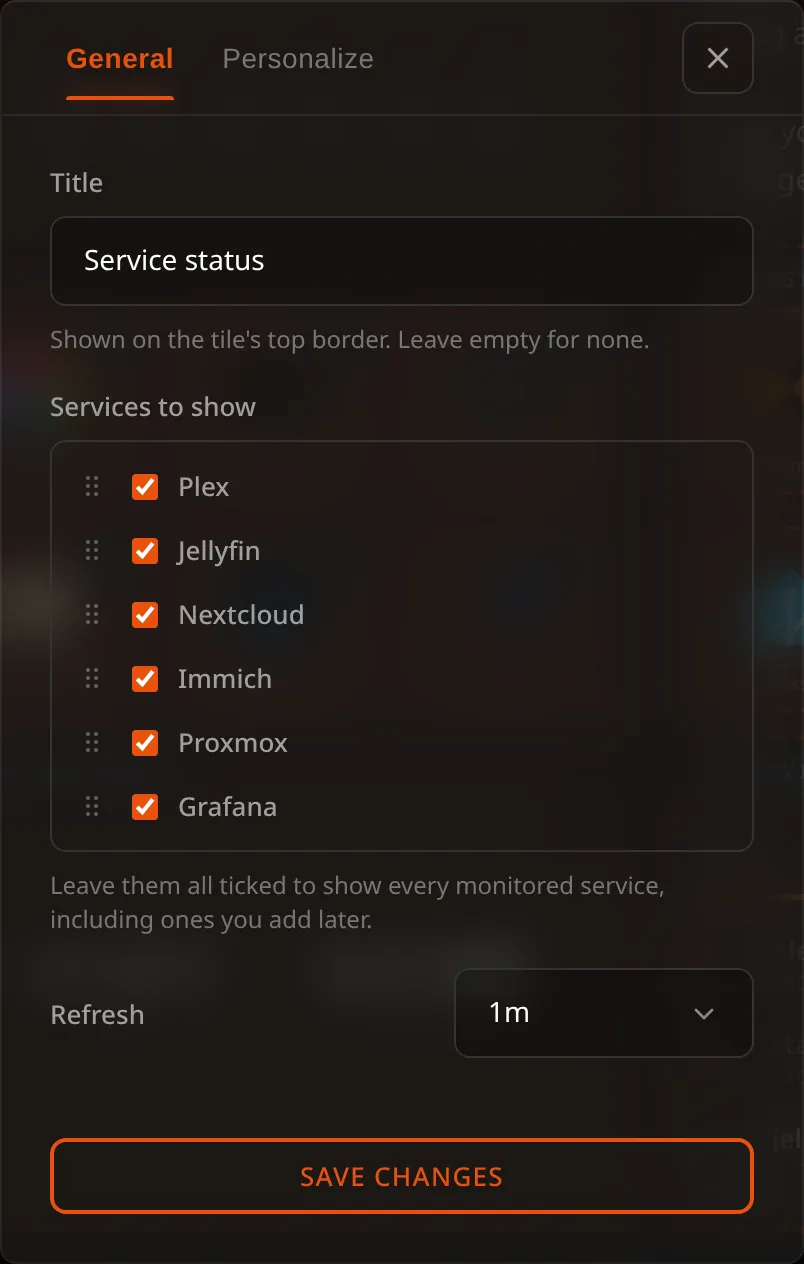 Monitoring widget configuration