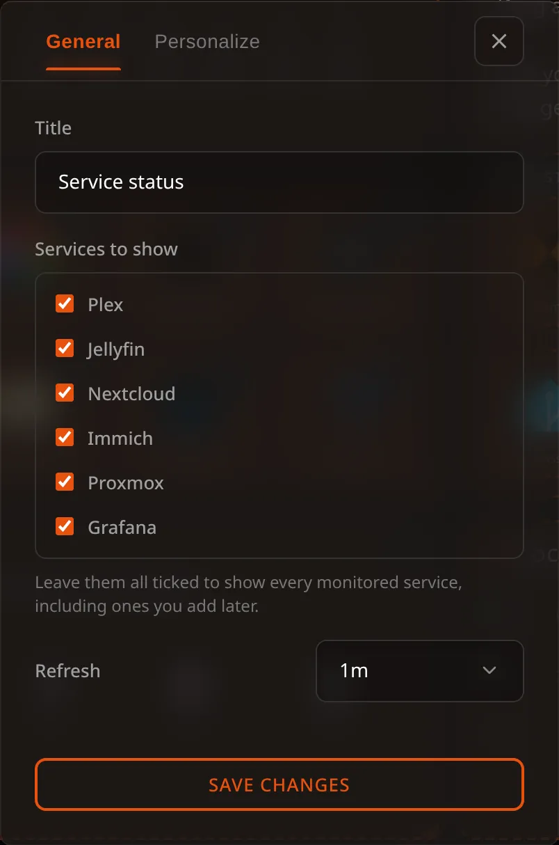 Monitoring widget configuration